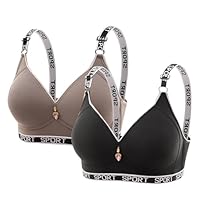 Sports Bras for Women V Neck High Impact Push Up Bra Sexy Splicing Comfy Smooth Lightweight Workout Underwear 2pc