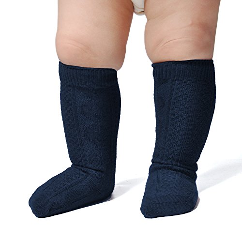 Epeius Unisex-Baby 3 Pair Pack Seamless Cable Knit Knee High Socks Infant Boys/Girls Uniform Stockings for 3-12 Months,Navy Blue
