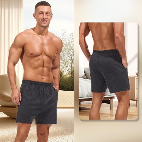 Image of AMY COULEE Mens Lounge Shorts 4 inch Pajama Lightweight Cotton Sleep Bottoms with Pockets