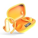 【スポーツ用デザイン 安定装着を重視】イヤホン bluetooth ワイヤレスイヤホン Keiby Citom 耳掛け式 重低音 無線 earphone イヤフォン 物理ボタン 誤操作防止 AAC対応 LEDディスプレイ 落ちない 快適 ハンズフリー通話 Type-C充電 ランニング スポーツ 通勤 通学 (オレンジ)