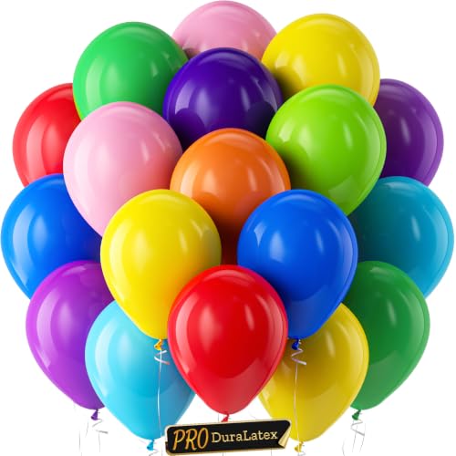 Image of Pro Duralatex Rainbow Extra-Thick Balloons 120 Pack 10 inch | Assorted Rainbow Balloons for Long-Lasting Professional Party Decorations, Large Birthday Baby Shower Wedding