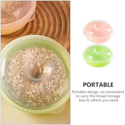 PRETYZOOM 2pcs Bagel Keeper, Plastic Bagel Container With Clear Lid, Reusable Bagel Sandwich Container, Single Bagel Bread Storage Keeper Takeout Carrier