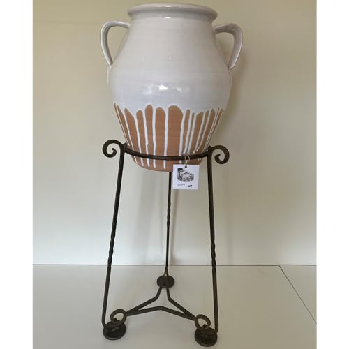 Tinaja 100% artesanal blanco ANTIGUO con dos asas 33 cm de alta por 30 cm de ancho con pie de forja