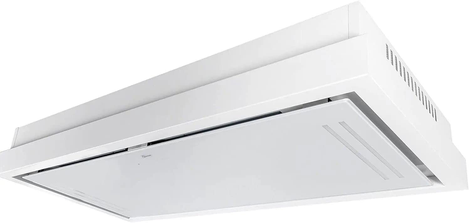GURARI 343 WH 120, campana extractora empotrada 90 cm, cristal blanco/blanco/motor EBM/succión potente 1000 m³/campana de aire pulsado/ionización/campana de techo