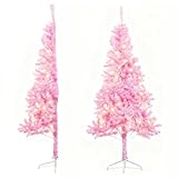 RumonZS 6FT Artificial Half Christmas Tree with Lights Green Easy to Assemble,Comes with a Sturdy Metal Stand Space Saving, for Christmas Corner Decorations and Christmas Party Decorations (Pink)