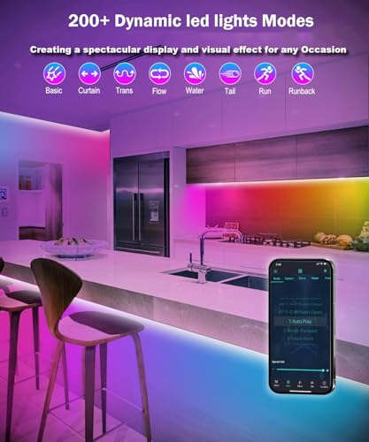 Image of LED Strip Lights for Bedroom 33 FT, IC-RGB LED Lights for Room with Remote Bluetooth APP Control, USB LED Light Strip for Ambient Lighting Room Decor Christmas Halloween