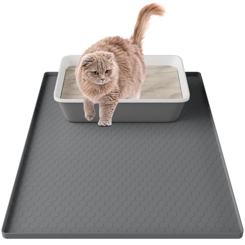Tapis Litiere Chat en Silicone, Tapis Chat Litiere Imperméable, Tapis Pour Chat Antidérapant Tapis de Litière Pour Chat, Facile à Nettoyer