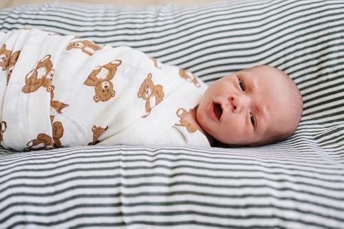Image of Mebie Baby Teddy Bear Muslin Swaddle, Modern and Neutral Blanket for Baby Girl or Boy, 0-3 Month, Comfy Wrap