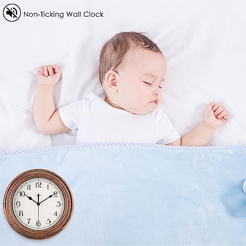 Topkey Silent Wall Clock Kitchen 9 Inch Retro Non-ticking Decorative Bedroom Office Wall Clock - Vintage gold - Image 4