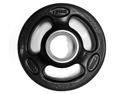 York 1.25kg Olympic Weight Plates with Rubber Finish 2’’ Opening and Tri-Grips, Black Barbell Plates Discs for Lifting and Strength Training, Solid Cast Iron Core Weights