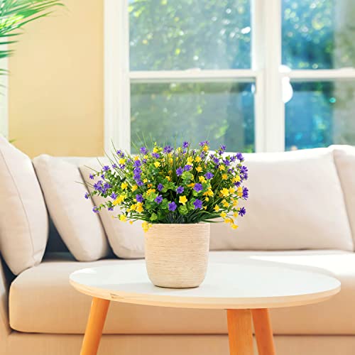 Colovis 9Pcs Artificial Flowers Outdoor Uv Resistant Fake Plants Greenery Shrubs Faux Plastic Flower In Bulk For Indoor Outside Hanging Planter Porch Cemetery Pots Decoration ( Yellow, Purple, Green ) #TOP4