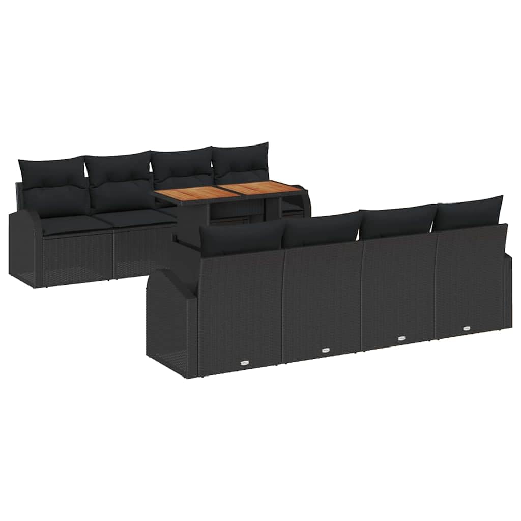 Juego de sofás de jardín con cojines de 7 piezas, color negro de polirratán, muebles de exterior, muebles de terraza