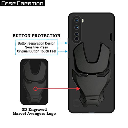 Image of COVERLY Official 3D Touch Feel Trending Real Hero Avenger Logo Mask Soft Rugged Grip Iron Man Super Power Cartoon Movie Silicone Matte Strong Back Cover for Oneplus Nord -Black