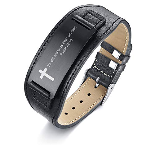 MEALGUET Be Still and Know That I am God Psalm 46:10 Bible Verse Engraved Christian Cross ID Bracelets for Men