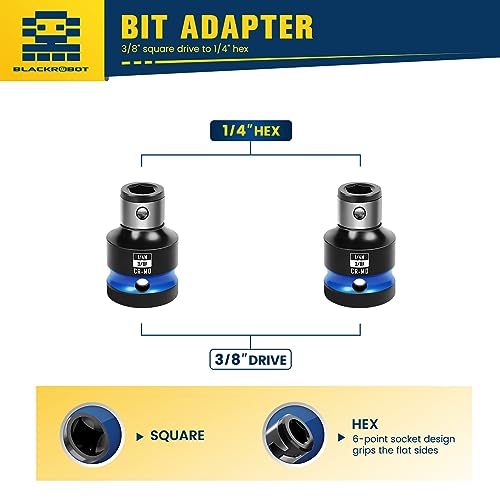 Blackrobot 2Pcs Impact Bit Holders 3/8 Inch Square Drive To 1/4 Inch Hex Socket Adapter For Impact Wrench thumb #1