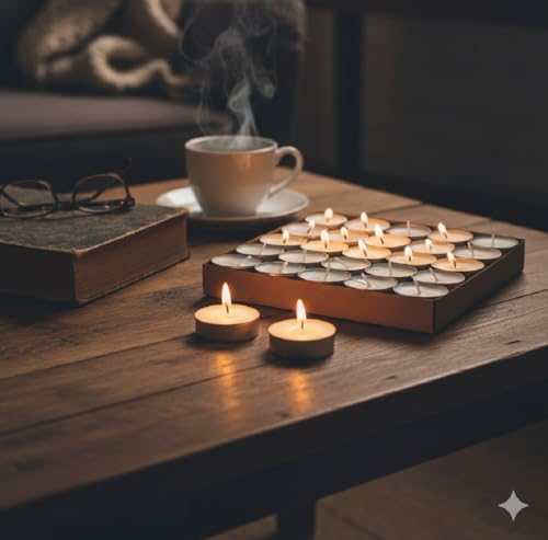 Image of Mkd2 Rise Wax Tealight Candles, 3 Hours Burn Time (Set of 50) Smokeless Unscented Tea Light Candles for Diwali, Puja, Home Decoration & Aroma Diffuser