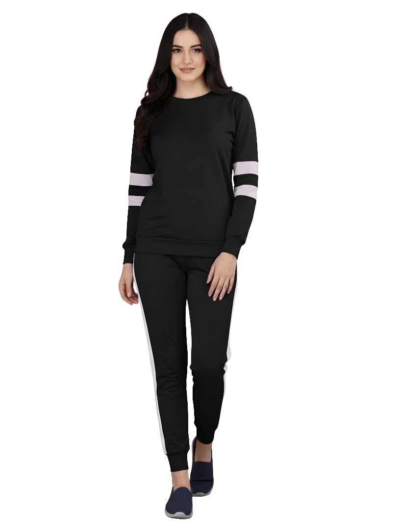 Tracksuit For Women With Cotton Lycra Fabric - Full Sleeves Round Neck Gym Wear For Women - Best Fits For Yoga, Running, Jogging, Sports, Travel, Night Dress.