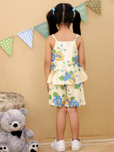 Image of superminis Girl's Top and Shorts |Coordinated Outfit| Sleevless Floral Print Top and Shorts Set| Summer Casual Outfit For Kids| 2-Piece Dress For Girls
