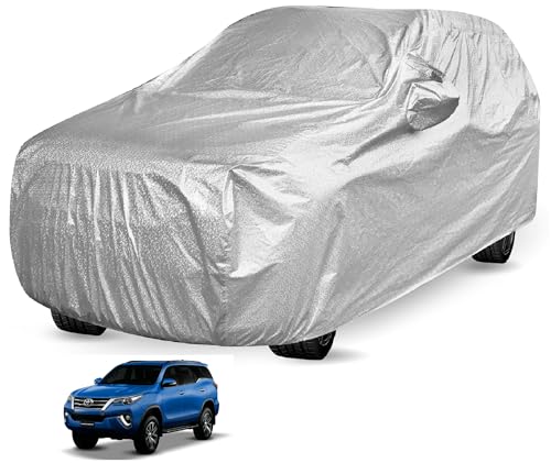Image of Auto Hub Waterproof Car Cover Compatible with Fortuner New (Model : 2016-Till Date) with Mirror Pockets, Soft Cotton Lining, Fortuner Car Cover Waterproof, Metallic Silver