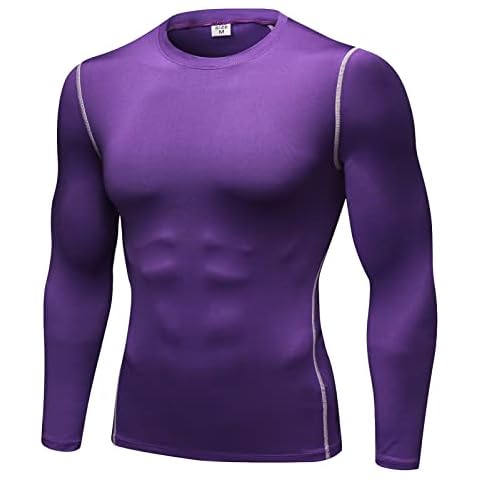Yimutian Men's Cool Dry Compression Base Layer top Long Sleeve, Sports Training Tops Breathable for Running Gym Fitness Workout Purple L Cover