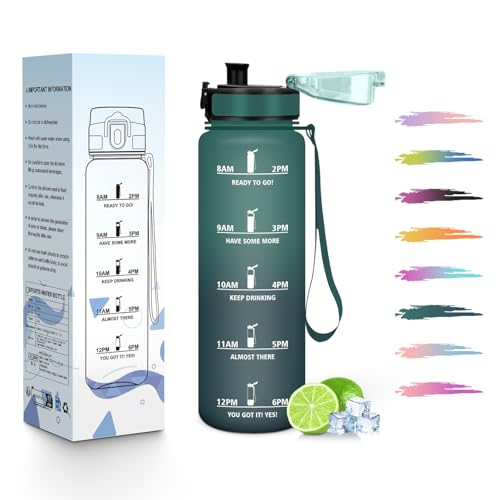 HoneyHolly Botella Agua, 500ML, A Prueba de Fugas Cantimplora, Reutilizable Botella Agua Gimnasio, con Marcador de Tiempo, Water Bottle para Correr, Andar en Bicicleta, Trabajar, Ir a La Escuela