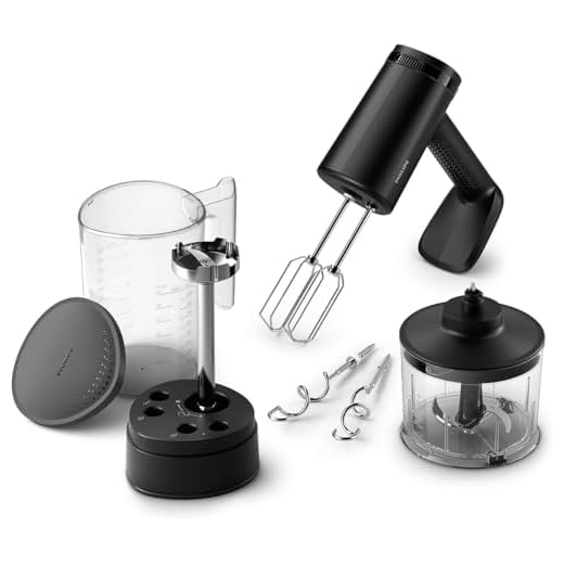 Philips Handmixer 5000 Serie, 3-in-1 handmixer, krachtige motor 500W, slimme voorraadbeker, 5 snelheidsstanden, antispat-ontwerp, inclusief handmixer en hakmolenopzetstukken, zwart (HR3781/20)