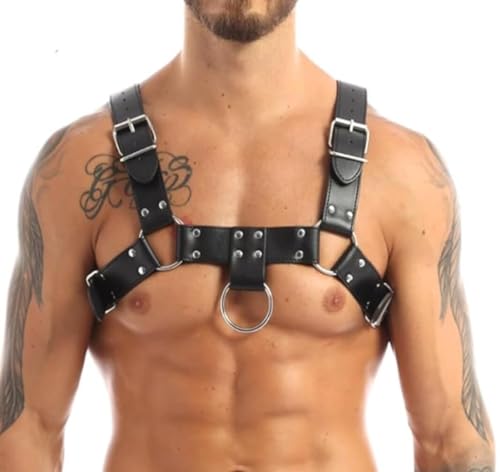 Lunriwis Herren Brustpanzer Geschirr PU Leder Körper Verstellbare Brustplatte Doppelschulter Punk Gothic Brustpanzer Schnalle Brustplatte Club Cosplay Dekoration Kostüm