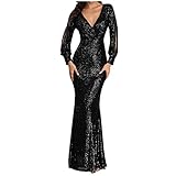 Slim Sleeve Dress Evening Women Fit Mermaid Sexy Long Sequined V-Neck Women's Dress Dress for Women...