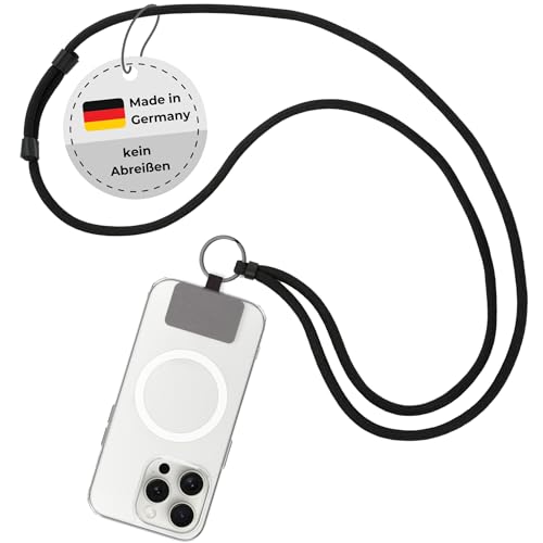Closd Handykette, Handykordel, schwarz, reißfest, absolut sicher, mit Schlüsselring, universal für jede Handyhülle, Made in Germany