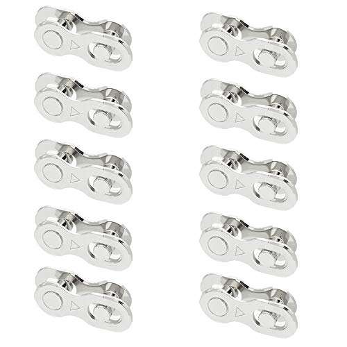 DXIA 10 Paires Bicyclette Manquant Lien pour Vélo 6, 7, 8, Vitesses Chaîne de Vélo, Attache Rapide Chaine de Vélo en Acier, Argent, Réutilisable, Maillon de Liaison pour Attelage Rapide Chaine Velo Cover