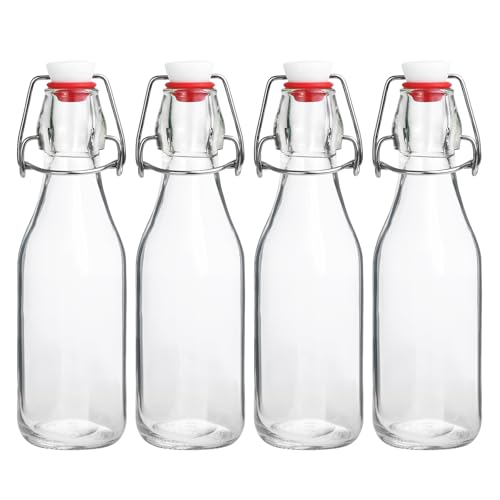 JOBVERT Swing Top Bottles,8.5oz 4 Pack Flip Top Glass Bottle with Airtight Grolsch Closures, Reusable for Kombucha, Beer, Cold Brew, Homemade Beverages & Storage