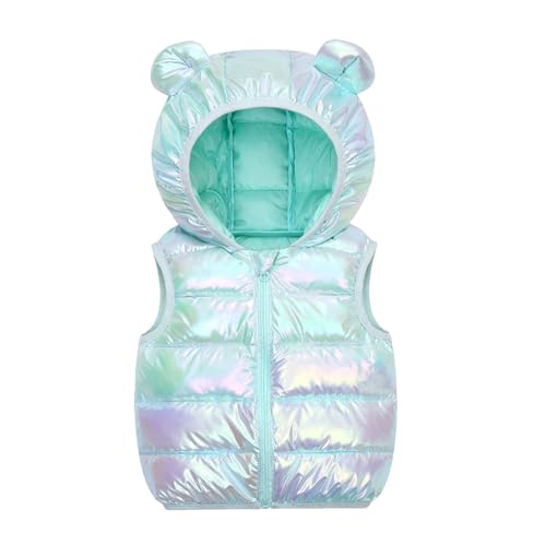 Toddler Baby Bear Ears Hooded Puffer Vest Jacket Boys Girls Glitter Sleeveless Full Zip Outerwear Fall Winter Clothes