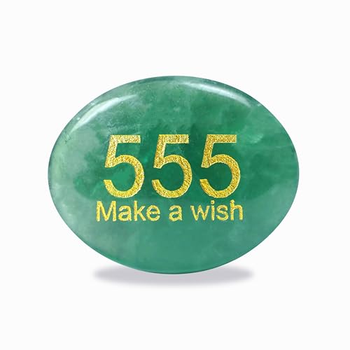 Palm Stone Gemstones, Healing Crystals Stone with Engraving Angel Numbers 555 for Lucky, Natural Hand Carved Green Fluorite for Inspirational Gifts, Meditation