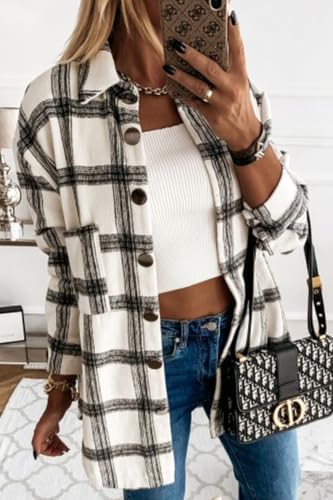 Image of YOCUR Womens Button Down Plaid Casual Lapel Long Sleeve Flannel Overshirts