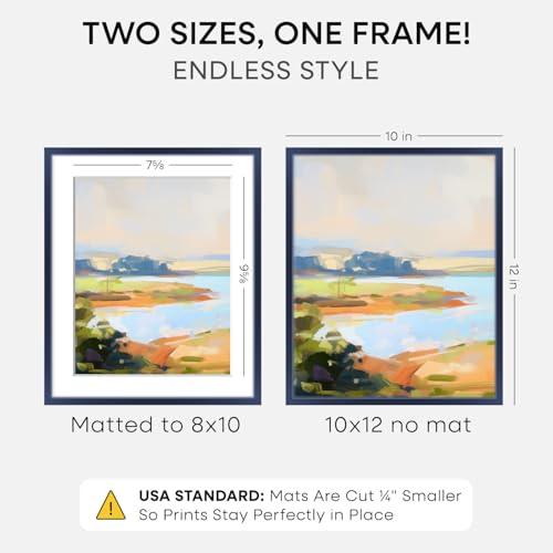 Image of Homeforia 10x12 Picture Frame Navy Blue, High End Metal 10x12 Wall Hanging Frame with Mat 8x10, 10 x 12 Poster Frame Matted to 8 x 10 inch Photo, 10by12 Thin Frames, Tempered Glass, Wall Kit, Set of 1