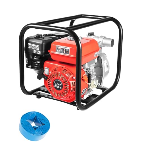 Goddlgjik Pompe à Eau Thermique Eaux Usées, Motopompe 4 Temps Essence 7,5 CV, 26 m³/h, Hauteur de Refoulement 30 m, Raccord 50 mm (2″), pour Drainage,...