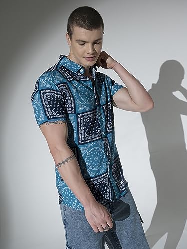 Image of Hubberholme Men's Rayon Relaxed Fit Printed Half Sleeve Resort Shirt