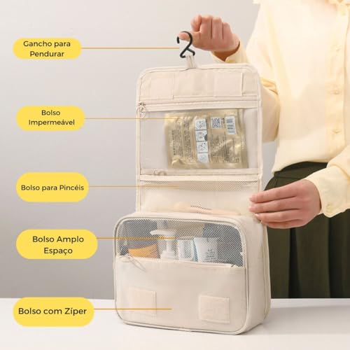 Necessaire Masculina Feminina Maquiagem Viagem Organizador (Bege)