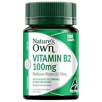 Nature's Own Vitamin B2 100mg Tablets 100 - Vitamin B Helps Reduce Occurrence of Mild Migraines, Supports Energy Levels - Helps Metabolise Carbohydrates, Fats, & Proteins