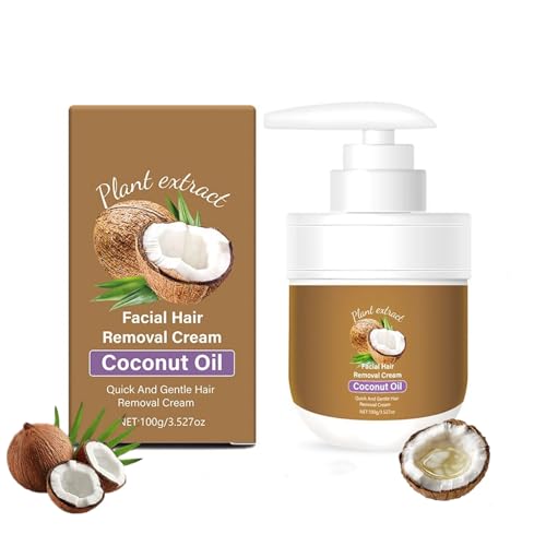 Coconut Facial Hair Removal Cream - Gentle & Effective for Women - Natural Formula Moisturizing & Soothing Painless Hair Remover No Stubble No Irritation Fast Results All Skin Types 3.53 oz