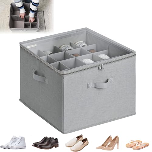 Yaepoip Fabric Shoe Organizer Storage Box, Caja Organizadora De Zapatos, Foldable Shoe Cubby Storage Containers with Clear Cover and Reinforced Handles (Gray) Yaepoip Fabric Shoe Organizer Storage Box, Caja Organizadora De Zapatos, Foldable Shoe Cubby Storage Containers with Clear Cover and Reinforced Handles (Gray)