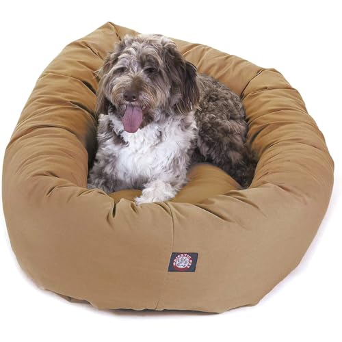 Image of Majestic Pet 52 Inch Bagel Calming Dog Bed Washable - Cozy Soft Round Dog Bed with Spine Support for Dogs to Rest their Head - Fluffy Donut Dog Bed 52x35x11 (Inch) - Round Pet Bed X-Large - Khaki