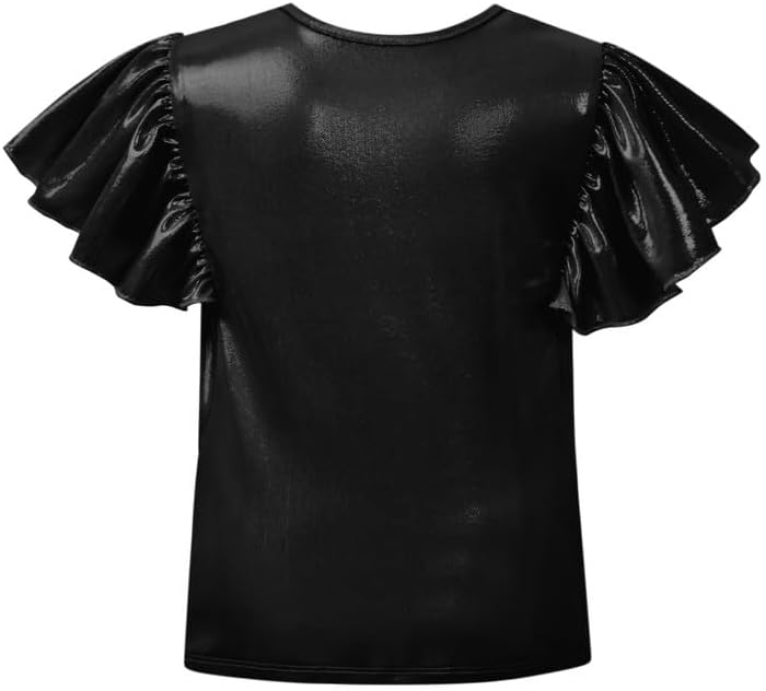 Mirawise Girls Shirts Metallic Tops Clothes Tshirt Ruffle Short Sleeve Tee Size 6-14 - Image 3