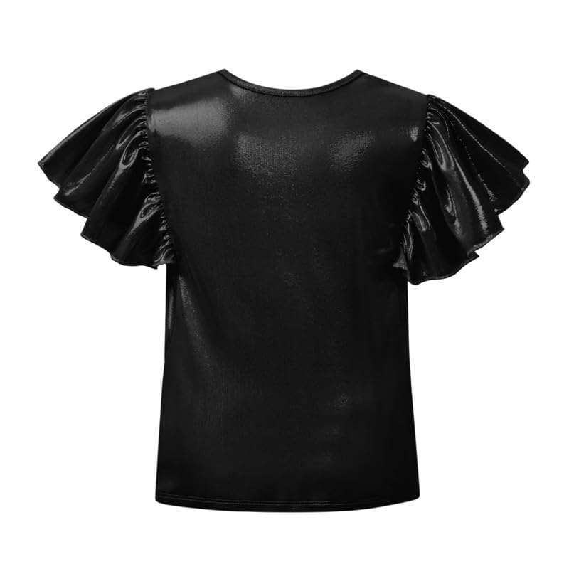 Image of Mirawise Girls Shirts Metallic Tops Clothes Tshirt Ruffle Short Sleeve Tee Size 6-14