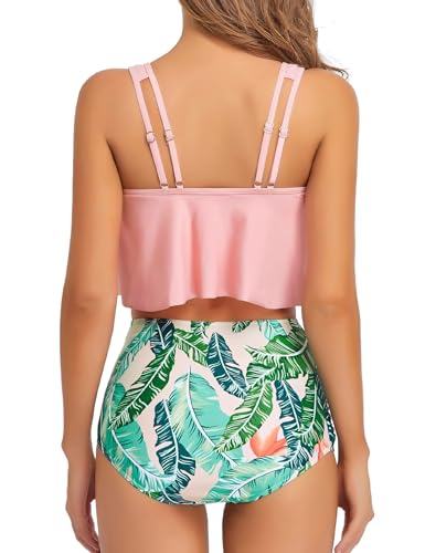 Image of Edelqual Tankini Swimsuits for Women High Waisted Bikini Sets Plus Size Two Piece Bathing Suits Tummy Control Swimwear