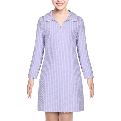 Robe fille en côte tricotée pourpre avec faux col roulé hivernal