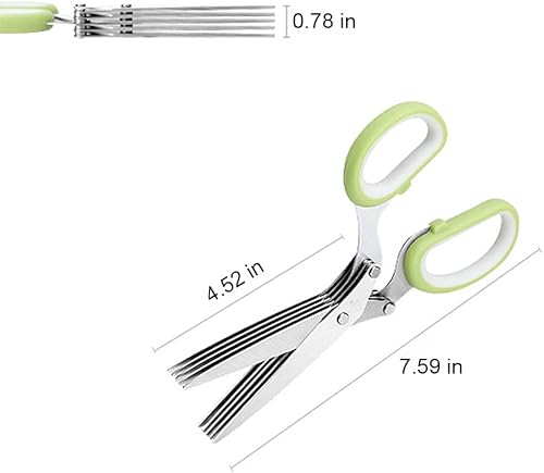 Miniatura 5 de A-XINTONG - Tijeras multicapa de acero inoxidable con cepillo pequeño, para cortar verduras, hierbas, papel triturado, versátil, fácil de usar