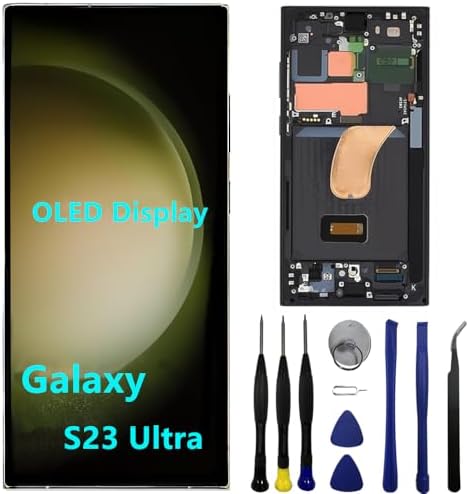 OLED for Samsung Galaxy S23 Ultra Screen Replacement S23ultra 5G S918U S918B/DS S918U1 S918W S918E LCD Display Touch Screen Digitizer Assembly Support Fingerprint and S-Pen (with Black Frame+Tools)