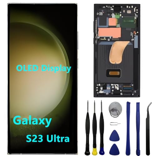 OLED for Samsung Galaxy S23 Ultra Screen Replacement S23ultra 5G S918U S918B/DS S918U1 S918W S918E LCD Display Touch Screen Digitizer Assembly Support Fingerprint and S-Pen (with Black Frame+Tools)