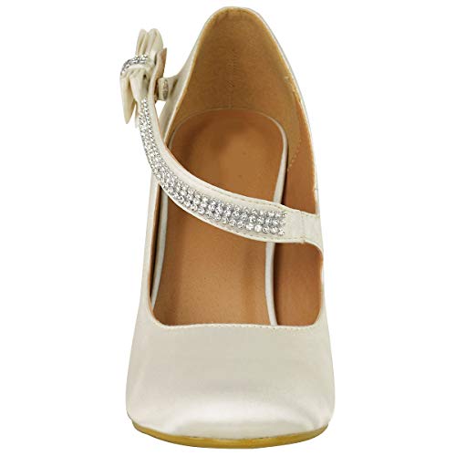 Womens Bridal Wedding Court Shoes Ladies High Heel Diamante Prom Evening Party Occasion Heeled Closed Toe Dress Heels Sandals Classic Pumps Size Ivory Satin #TOP3